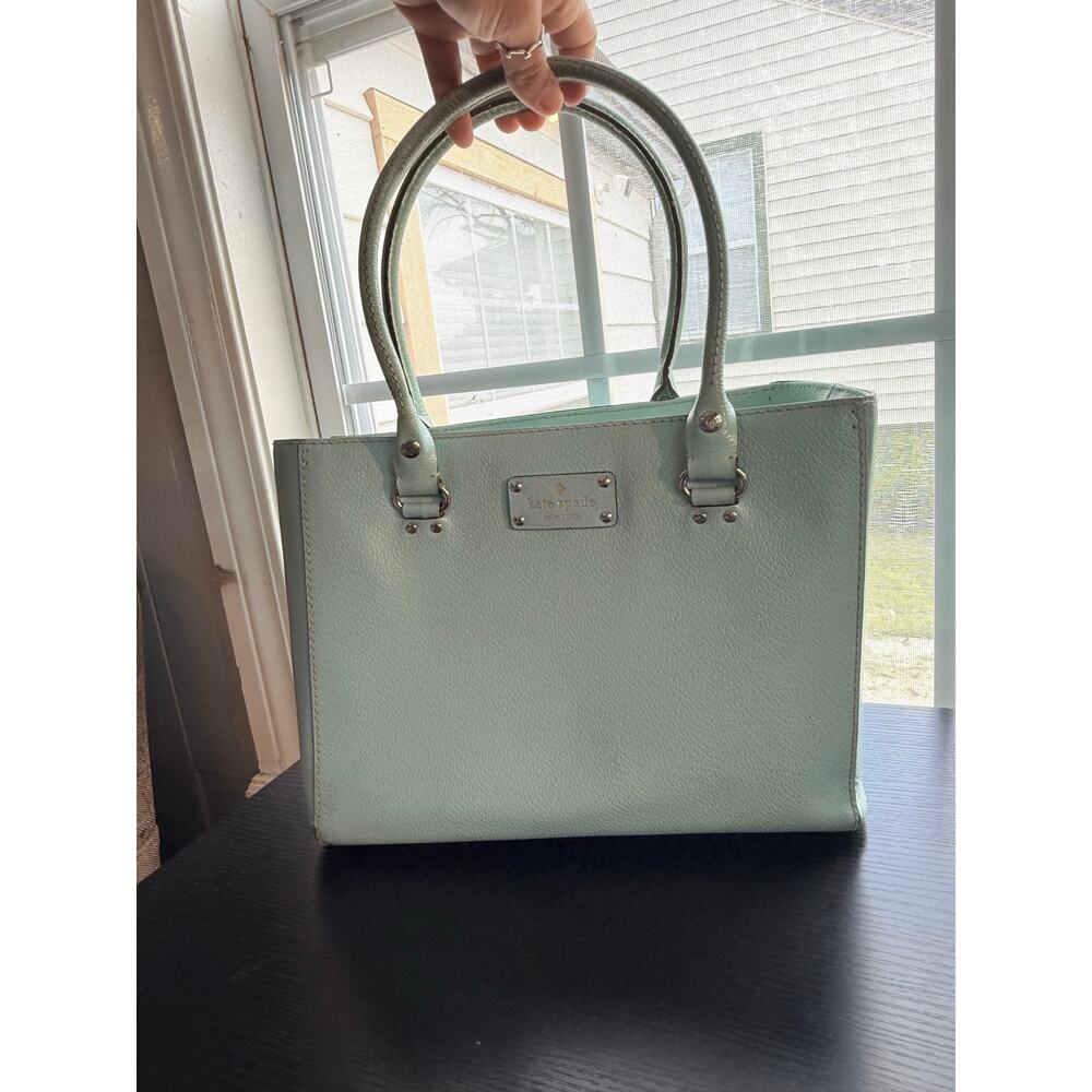 Kate Spade New York Tiffany Blue Mint Green Pebbled Leather Satchel Tote Bag - Picture 12 of 16